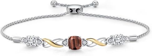 Gemstone Birthstone and Moissanite Infinity Bracelet for Women with Lab Grown Diamond Accents | 925 Silver and 10K Yellow Gold | Cushion 6MM and 5MM | Adjustable Bolo Bracelet | Easy-On Easy-Off in Saudi Arabia