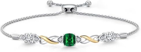 Gemstone Birthstone and Moissanite Infinity Bracelet for Women with Lab Grown Diamond Accents | 925 Silver and 10K Yellow Gold | Cushion 6MM and 5MM | Adjustable Bolo Bracelet | Easy-On Easy-Off in Saudi Arabia