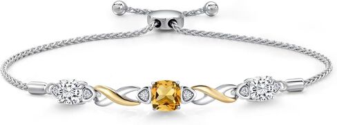 Gemstone Birthstone and Moissanite Infinity Bracelet for Women with Lab Grown Diamond Accents | 925 Silver and 10K Yellow Gold | Cushion 6MM and 5MM | Adjustable Bolo Bracelet | Easy-On Easy-Off in Saudi Arabia