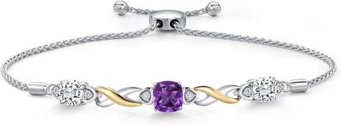 Gemstone Birthstone and Moissanite Infinity Bracelet for Women with Lab Grown Diamond Accents | 925 Silver and 10K Yellow Gold | Cushion 6MM and 5MM | Adjustable Bolo Bracelet | Easy-On Easy-Off in Saudi Arabia