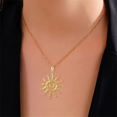Dreuyet Sun Earrings and Necklace for Women Dainty Chunky Spiral Gold Sunburst Sunflower Charm Pendant Necklace Statement Huggie Hoop Earrings Prom Party Jewelry Gifts in Saudi Arabia