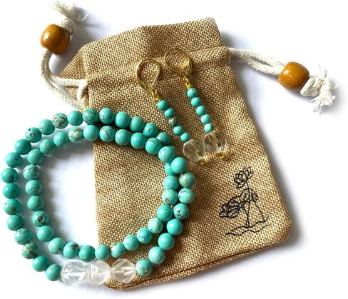 LCYFJW Natural Blue Turquoise Stone Beads Necklace,Real Genuine Three Multi-Cut Crystal Quartz Gemstone Boho Bohemian Beading Necklace and Drop Dangle Earrings Jewelry for Women in Saudi Arabia