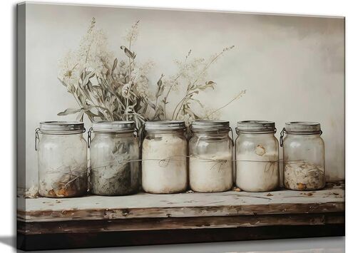 Farm Kitchen Canvas Wall Art Rustic Vintage Country Mason Jar Spice Still Life Culinary art Painting Picture Farmhouse Wall Decor Poster Print Artwork for Dining room Home Decoration in Saudi Arabia