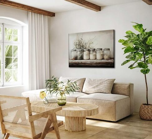 Farm Kitchen Canvas Wall Art Rustic Vintage Country Mason Jar Spice Still Life Culinary art Painting Picture Farmhouse Wall Decor Poster Print Artwork for Dining room Home Decoration in Saudi Arabia