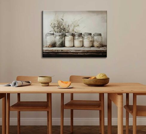 Farm Kitchen Canvas Wall Art Rustic Vintage Country Mason Jar Spice Still Life Culinary art Painting Picture Farmhouse Wall Decor Poster Print Artwork for Dining room Home Decoration in Saudi Arabia