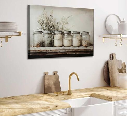 Farm Kitchen Canvas Wall Art Rustic Vintage Country Mason Jar Spice Still Life Culinary art Painting Picture Farmhouse Wall Decor Poster Print Artwork for Dining room Home Decoration in Saudi Arabia
