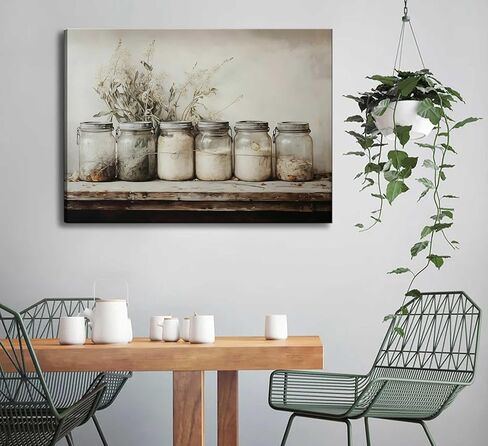 Farm Kitchen Canvas Wall Art Rustic Vintage Country Mason Jar Spice Still Life Culinary art Painting Picture Farmhouse Wall Decor Poster Print Artwork for Dining room Home Decoration in Saudi Arabia