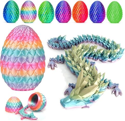 3D Printed Dragon Easter Egg,8.5 in. Articulated Crystal Dragon Fidget Toy,Perfect Basket Essentials Stuffers,Prefilled Easter Egg Filled with Toy for Kid Boy (2 Sets) in Kuwait