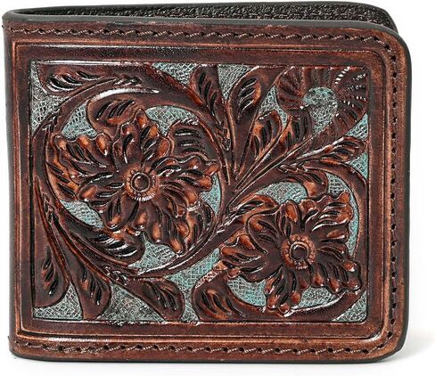 Illy Genuine Full Grain Leather Handtooled Hipster Wallet Floral Bi-Fold, Credit Card in Saudi Arabia