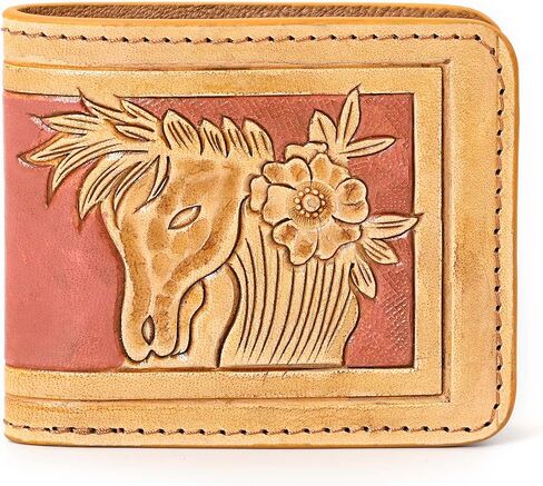 Illy Genuine Full Grain Leather Handtooled Hipster Wallet Floral Bi-Fold, Credit Card in Saudi Arabia