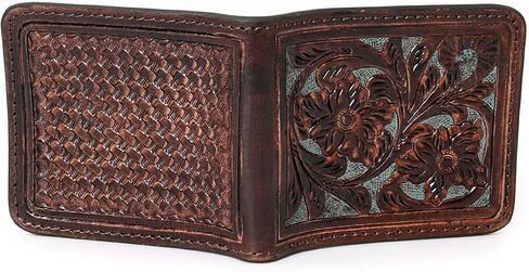 Illy Genuine Full Grain Leather Handtooled Hipster Wallet Floral Bi-Fold, Credit Card in Saudi Arabia