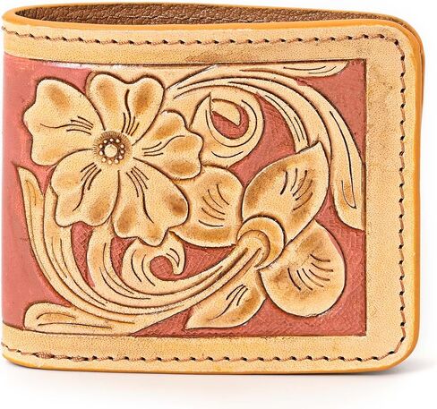 Illy Genuine Full Grain Leather Handtooled Hipster Wallet Floral Bi-Fold, Credit Card in Saudi Arabia