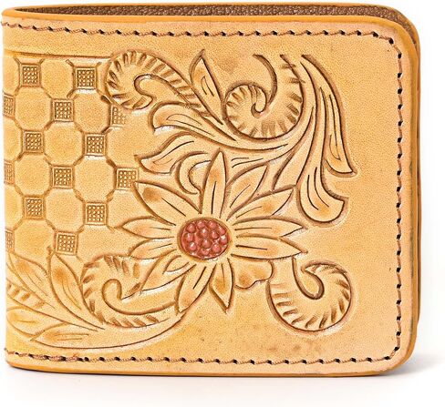 Illy Genuine Full Grain Leather Handtooled Hipster Wallet Floral Bi-Fold, Credit Card in Saudi Arabia