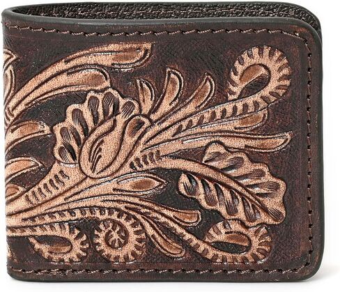 Illy Genuine Full Grain Leather Handtooled Hipster Wallet Floral Bi-Fold, Credit Card in Saudi Arabia