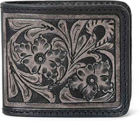 Illy Genuine Full Grain Leather Handtooled Hipster Wallet Floral Bi-Fold, Credit Card in Saudi Arabia