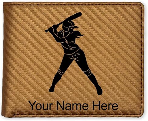 LaserGram Faux Leather Bi-Fold Wallet, Softball Player Woman, Personalized Engraving Included (Rustic with Gold) in Saudi Arabia