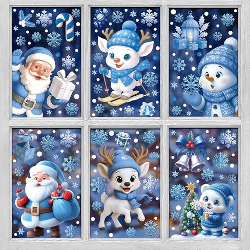 Christmas Window Clings Cute Dog Window Stickers Christmas Tree Snowflake Candy Reusable Double Sided Stickers for Winter Xmas Home Party Decorations Window Decals 143Pcs 6Sheet in Saudi Arabia