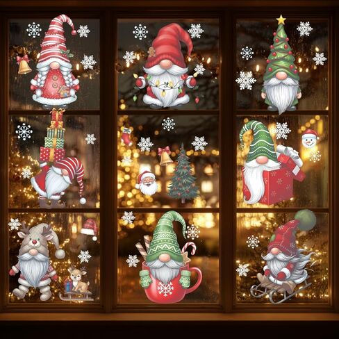 259 PCS Snowman Window Clings, Large Christmas Tree Snowman Double-Sided, Xmas Reusable PVC Decal for Glass Mirror Decor, 9 Sheets Xmas Stickers for Home Office School Holiday Party Decor in Saudi Arabia