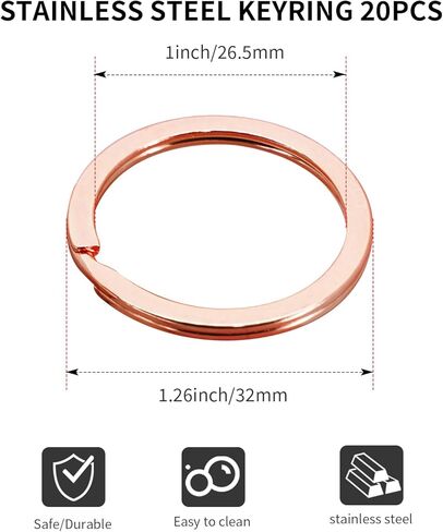 20 Pack Key Ring Keychain 1-1/4 inch (32mm) Diameter Metal Flat Split Key Chains Rings for Home Car Dog Tag Office Lanyards Keys Attachment (Rose Gold) in Saudi Arabia