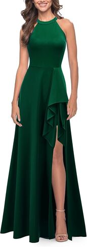 FORTRIC Women Halter Split Formal Party Cocktail Wedding Guest Dress Gown Ruffle in Saudi Arabia