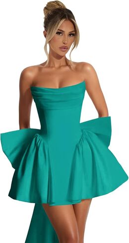 MstinGcc Women's Satin Short Prom Dresses 2026 Cowl Neck Strapless Homecoming Dresses A Line Cocktail Party Gowns with Bow in Kuwait