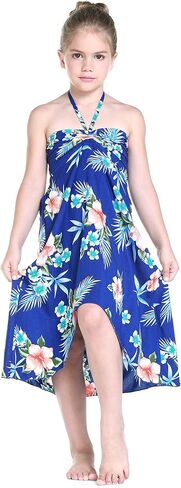 Matchable Hawaiian Luau Father Daughter Men Shirt or Girl Halter Dress in Hibiscus Blue in Saudi Arabia