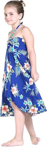 Matchable Hawaiian Luau Father Daughter Men Shirt or Girl Halter Dress in Hibiscus Blue in Saudi Arabia