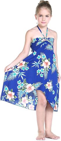 Matchable Hawaiian Luau Father Daughter Men Shirt or Girl Halter Dress in Hibiscus Blue in Saudi Arabia