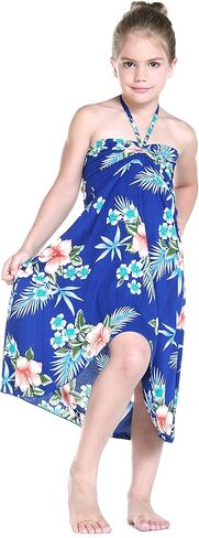 Matchable Hawaiian Luau Father Daughter Men Shirt or Girl Halter Dress in Hibiscus Blue in Saudi Arabia