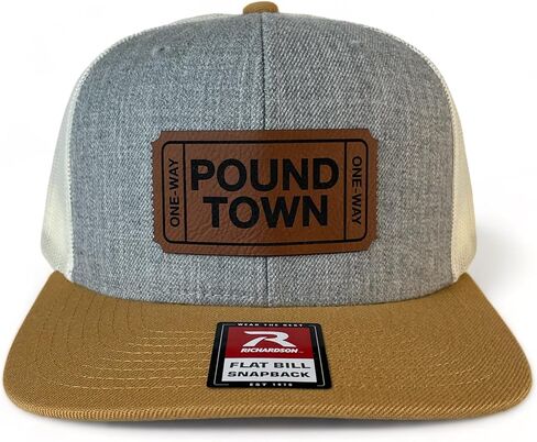 Pound Town hat Funny Daddy Joke Trucker hat, Laser Engraved Vegan Leather Patch, Richardson 112 Snapback in Saudi Arabia