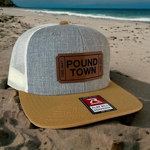 Pound Town hat Funny Daddy Joke Trucker hat, Laser Engraved Vegan Leather Patch, Richardson 112 Snapback in Saudi Arabia