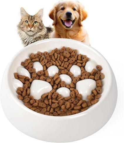 Dog Slow Feeder Bowl Ceramic, Non-Slip Slow Feeder Bowl for Small Medium Dogs & Cats, Puzzle Puppy Food Dish for Fast Eater in Kuwait