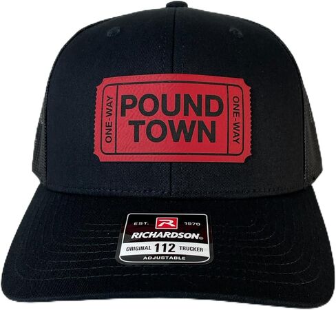 Pound Town hat Funny Daddy Joke Trucker hat, Laser Engraved Vegan Leather Patch, Richardson 112 Snapback in Saudi Arabia