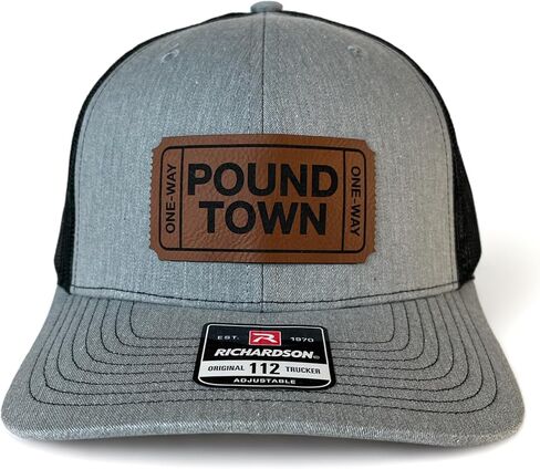 Pound Town hat Funny Daddy Joke Trucker hat, Laser Engraved Vegan Leather Patch, Richardson 112 Snapback in Saudi Arabia