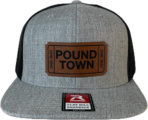 Pound Town hat Funny Daddy Joke Trucker hat, Laser Engraved Vegan Leather Patch, Richardson 112 Snapback in Saudi Arabia