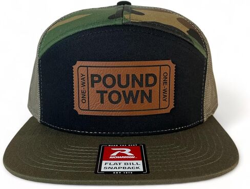 Pound Town hat Funny Daddy Joke Trucker hat, Laser Engraved Vegan Leather Patch, Richardson 112 Snapback in Saudi Arabia