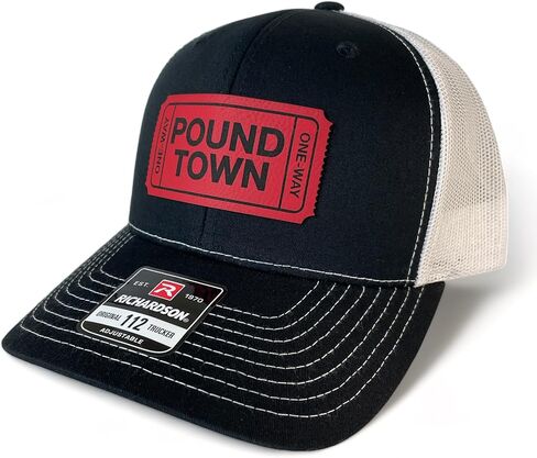 Pound Town hat Funny Daddy Joke Trucker hat, Laser Engraved Vegan Leather Patch, Richardson 112 Snapback in Saudi Arabia