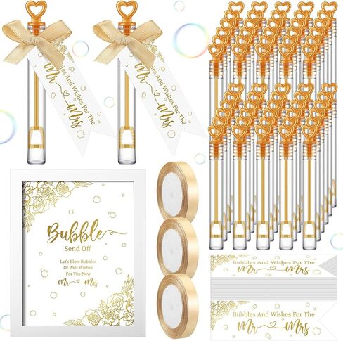 405 Pcs Wedding Bubbles Wands Set Include Heart Bubble Wands Bubbles Send Off Cards Gift Tags Wood Photo Frame Ribbons for Wedding Send Off Party Favors(Sage Green) in Kuwait