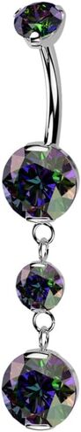 Pierced Owl 14GA ASTM F-136 Implant Grade Titanium Internally Threaded Double Prong CZ Crystal with Two Round CZ Crystals Dangling Belly Button Ring in Saudi Arabia