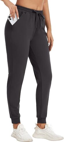 Women's Fleece Lined Joggers with Pockets High Waisted Thermal Sweatpants Winter Warm Running Hiking Pants in Saudi Arabia