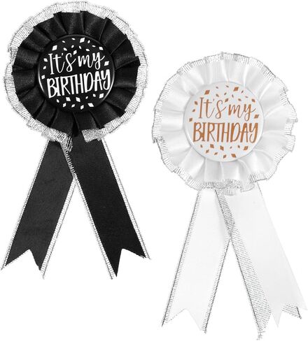 2 Pcs Birthday Pins for Women It's My Birthday Brooch Satin Fabric Happy Birthdays Pin for Award Badge Prize Party Decoration Jewelry Gift Women Men Black White in Saudi Arabia