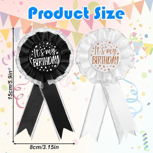 2 Pcs Birthday Pins for Women It's My Birthday Brooch Satin Fabric Happy Birthdays Pin for Award Badge Prize Party Decoration Jewelry Gift Women Men Black White in Saudi Arabia