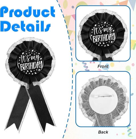 2 Pcs Birthday Pins for Women It's My Birthday Brooch Satin Fabric Happy Birthdays Pin for Award Badge Prize Party Decoration Jewelry Gift Women Men Black White in Saudi Arabia