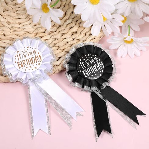 2 Pcs Birthday Pins for Women It's My Birthday Brooch Satin Fabric Happy Birthdays Pin for Award Badge Prize Party Decoration Jewelry Gift Women Men Black White in Saudi Arabia