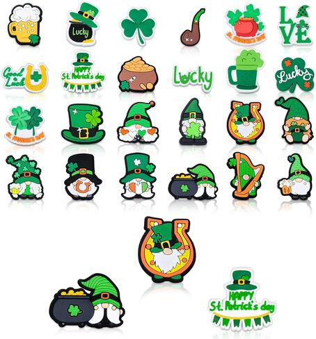 FYSUIMU St. Patrick's Day Pins Green Gnome Shamrock Clover PVC Plastic Brooch Pins for Irish St. Patrick's Day Party Decorations Supplies Goodie Bag Stuffer 24 Pcs in Saudi Arabia