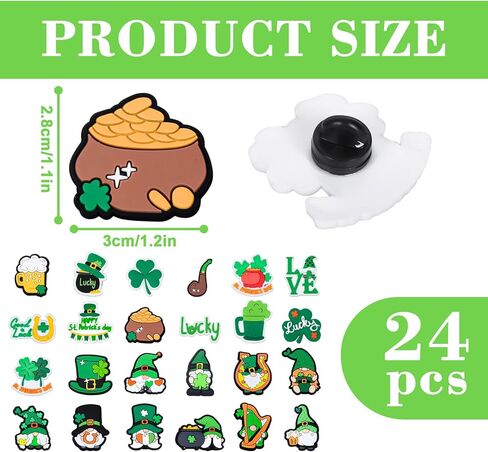FYSUIMU St. Patrick's Day Pins Green Gnome Shamrock Clover PVC Plastic Brooch Pins for Irish St. Patrick's Day Party Decorations Supplies Goodie Bag Stuffer 24 Pcs in Saudi Arabia