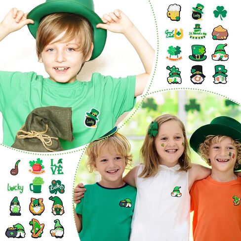 FYSUIMU St. Patrick's Day Pins Green Gnome Shamrock Clover PVC Plastic Brooch Pins for Irish St. Patrick's Day Party Decorations Supplies Goodie Bag Stuffer 24 Pcs in Saudi Arabia
