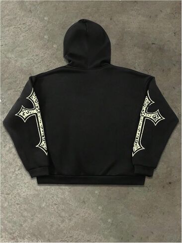 Floerns Men's Goth Zip Up Hoodie Long Sleeve Cross Print Vintage Streetwear Hooded Sweatshirts Jacket in Saudi Arabia