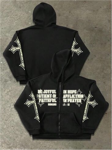 Floerns Men's Goth Zip Up Hoodie Long Sleeve Cross Print Vintage Streetwear Hooded Sweatshirts Jacket in Saudi Arabia