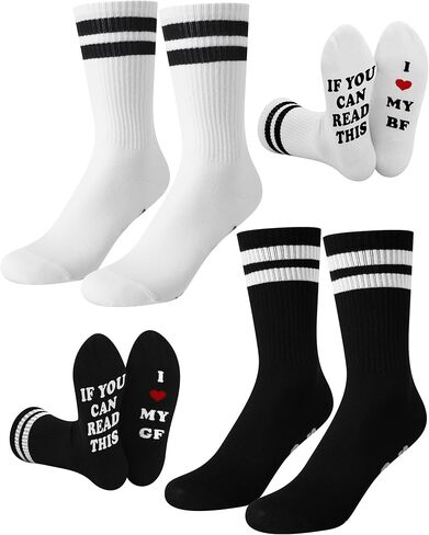 Eurzom 2 Pairs Funny Couple Socks Couples Gifts for Boyfriend Him Her Athletic Cotton Crew Socks Gifts for Young Girlfriend Anniversary Birthday Valentine Day Stuff in Kuwait